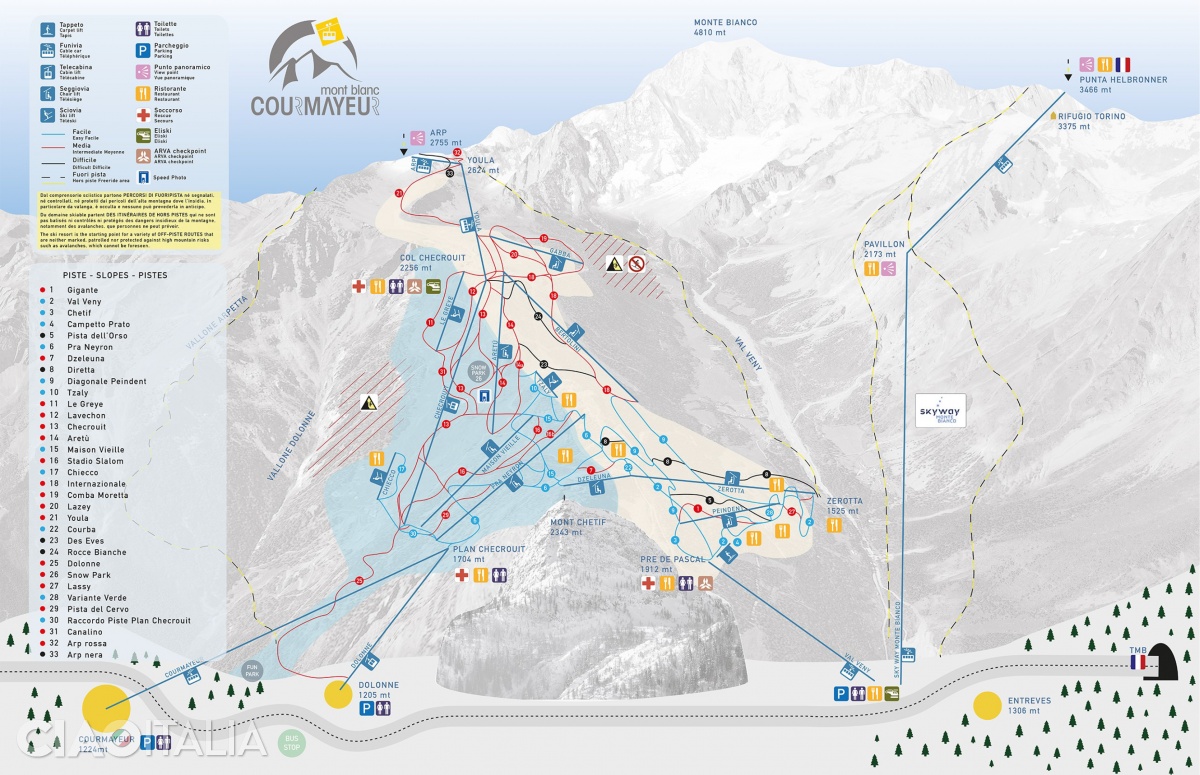 Harta pârtiilor de schi din Courmayeur