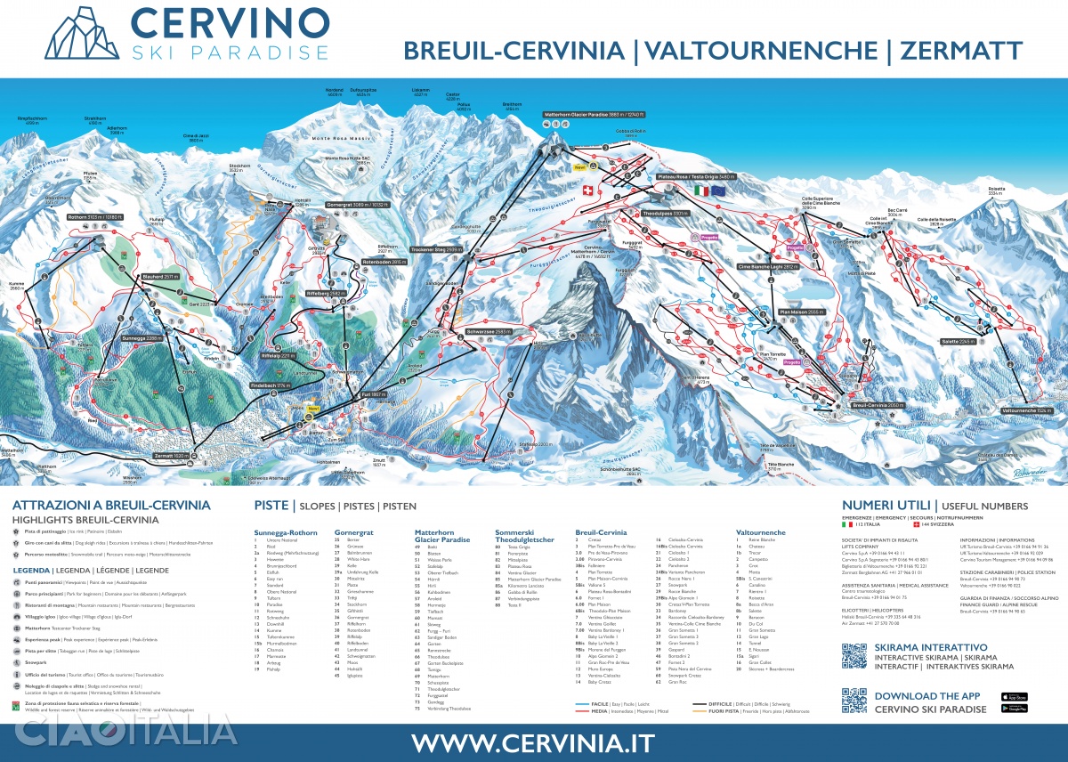 Harta domeniului schiabil Cervino Ski Paradise