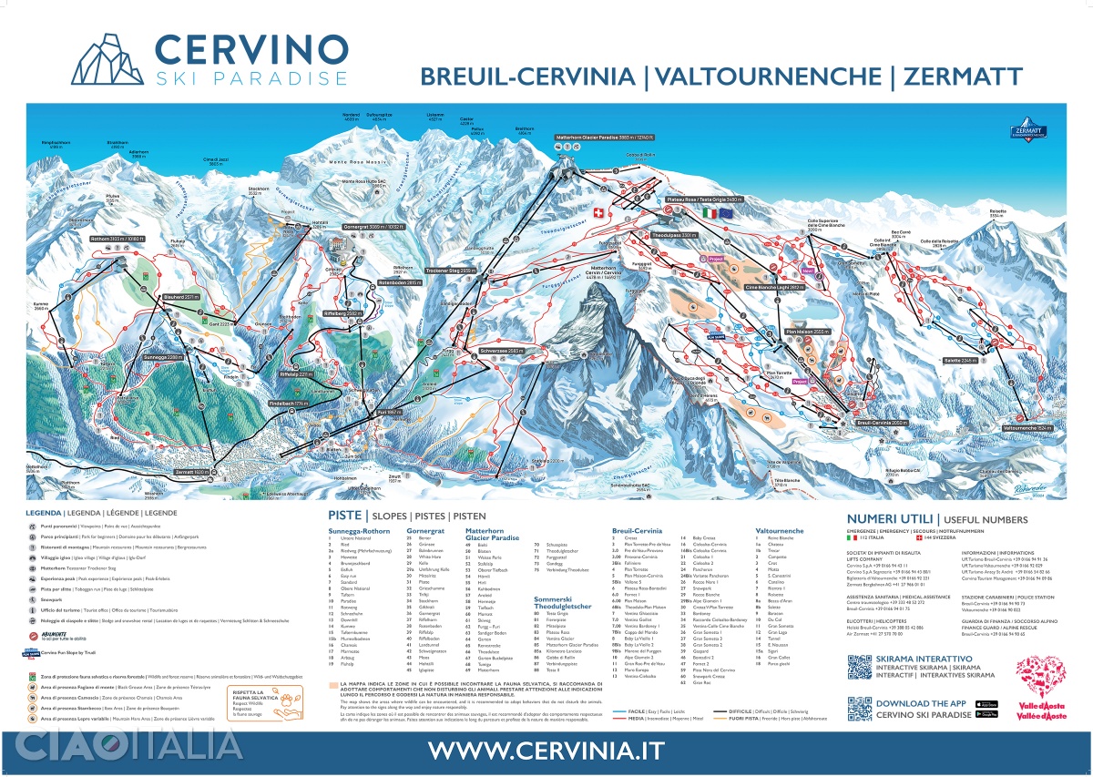 Harta domeniului schiabil Cervino Ski Paradise